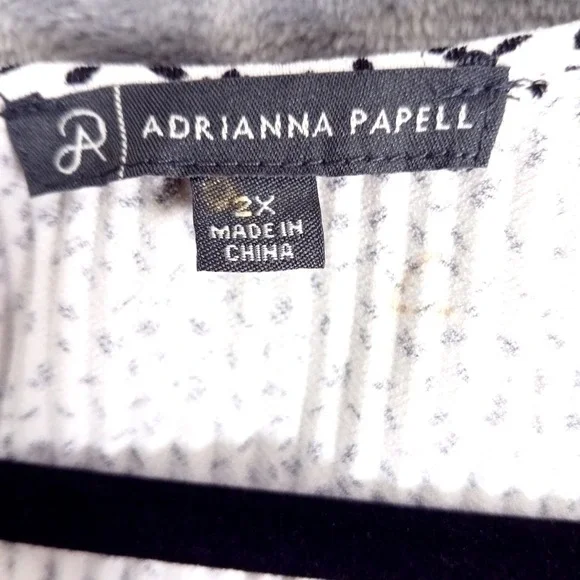 Adrianna Papell Blouse Womens 2X White Black Flutter Sleeve Scoop Neck Tunic Top - Picture 6 of 9